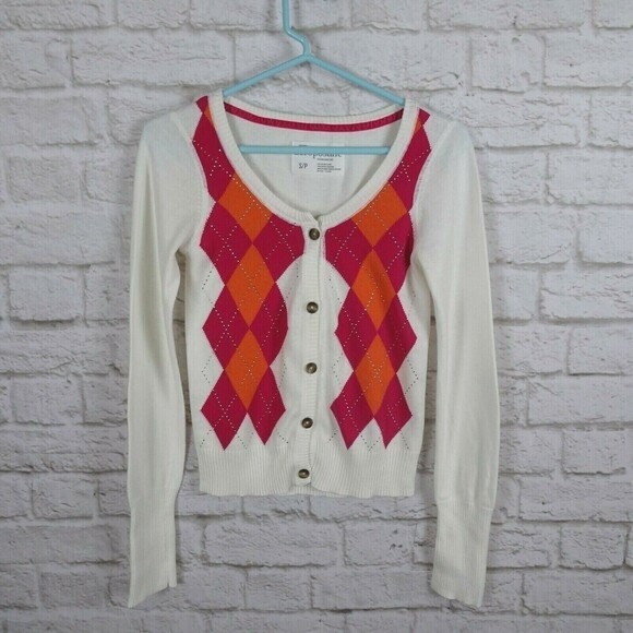 💰3/$25 Aeropostale Sweater Cardigan Argyle Pattern Preppy Button-Up LS S - Picture 3 of 9